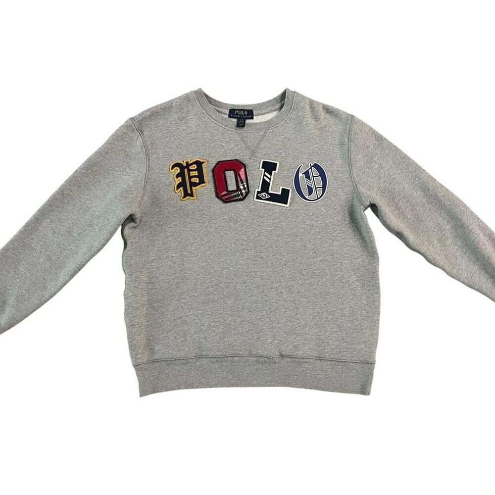 Polo Ralph Lauren Boys Patchwork Crewneck Sweatshirt Grey L